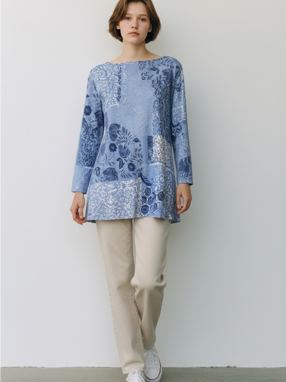 NWT Christopher & Banks Blue Floral Patchwork Women's Top Size P/XL